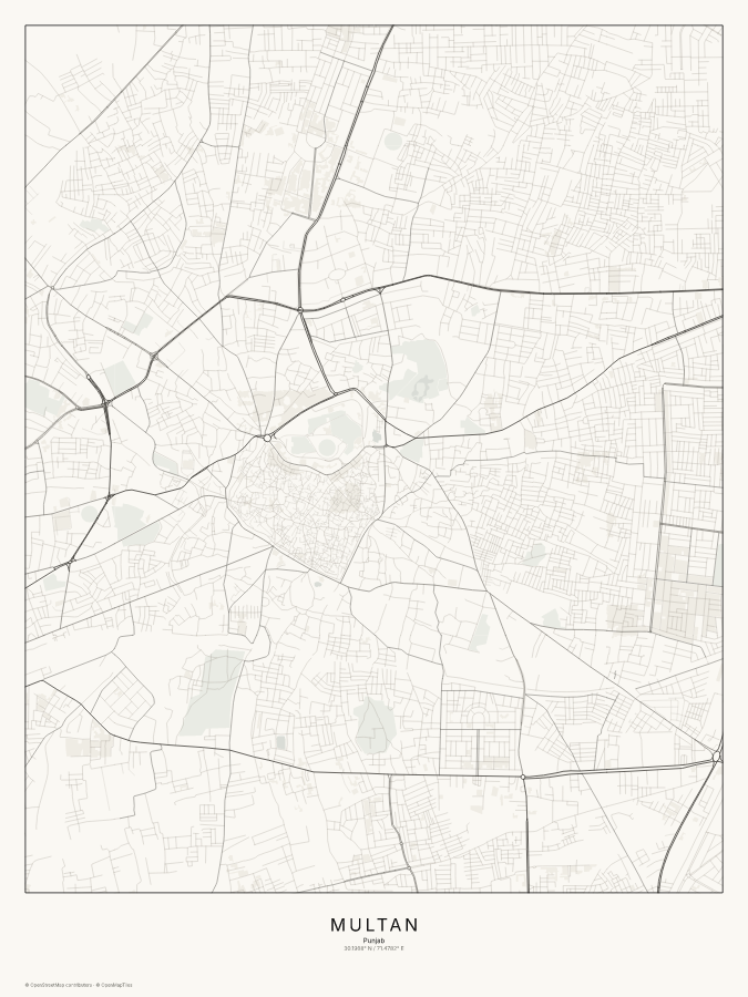 Multan map poster, classic style