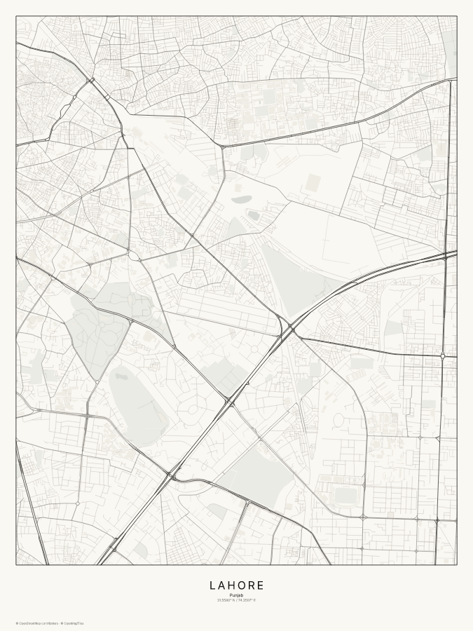 Lahore map poster, classic style