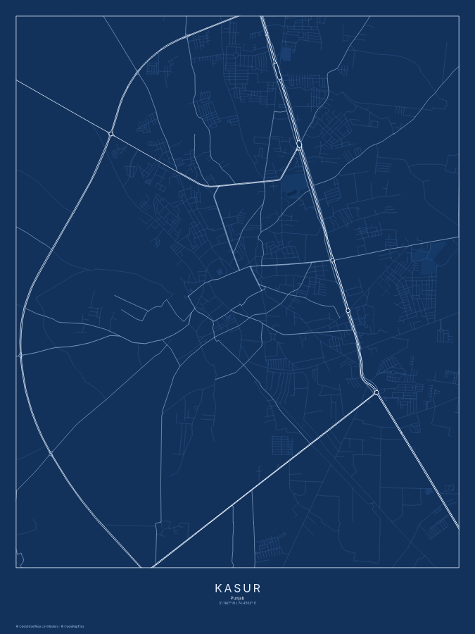 Kasur map poster, blueprint style