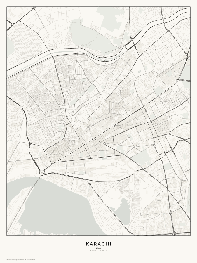 Karachi map poster, classic style