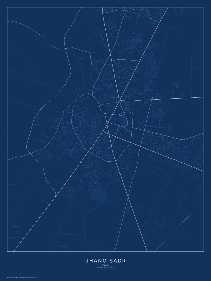 Jhang Sadr map poster, blueprint style