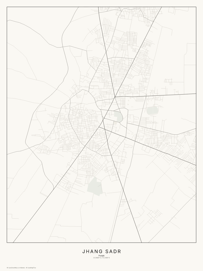 Jhang Sadr map poster, classic style