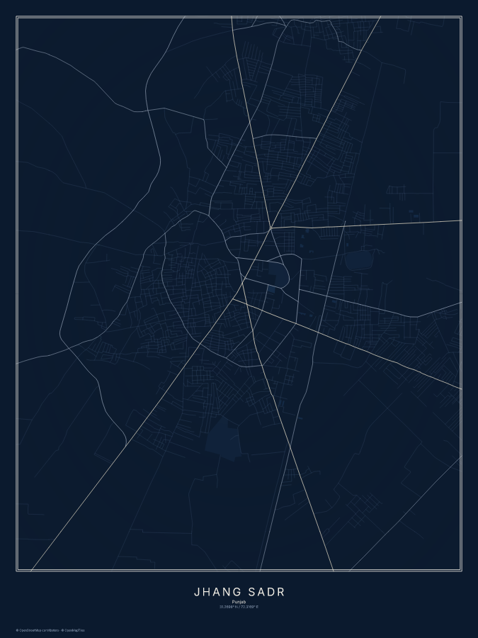 Jhang Sadr map poster, midnight style