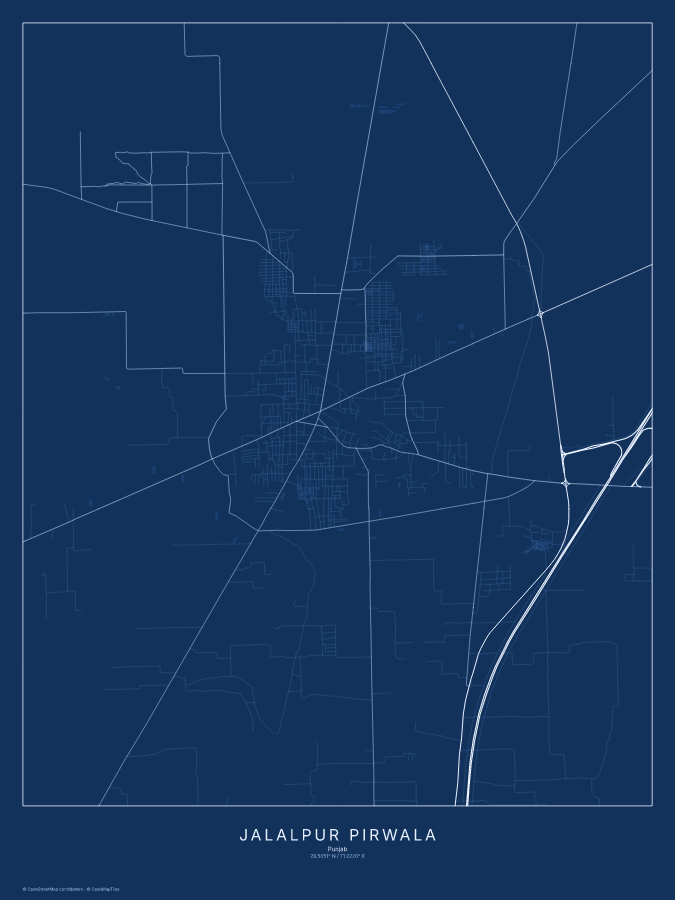 Jalalpur Pirwala map poster, blueprint style