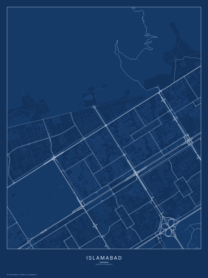 Islamabad map poster, blueprint style
