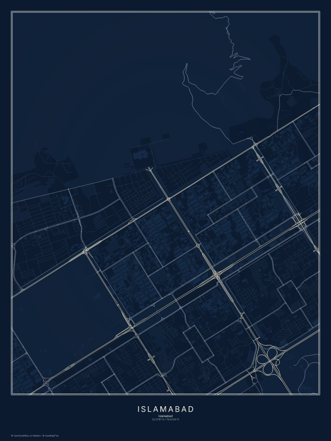 Islamabad map poster, midnight style