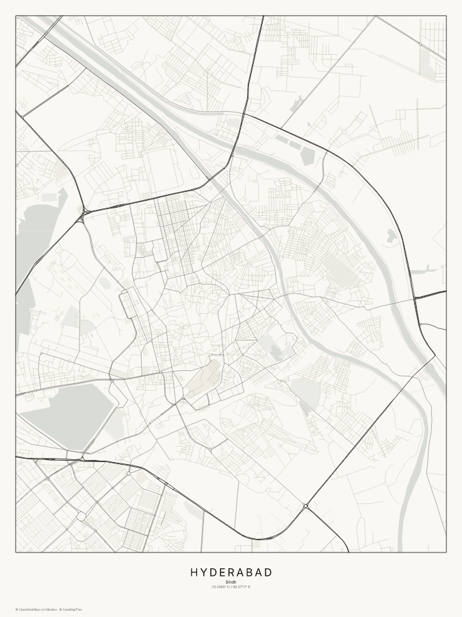 Hyderabad map poster, classic style