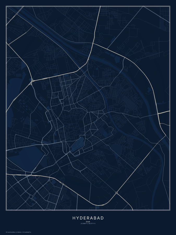 Hyderabad map poster, midnight style
