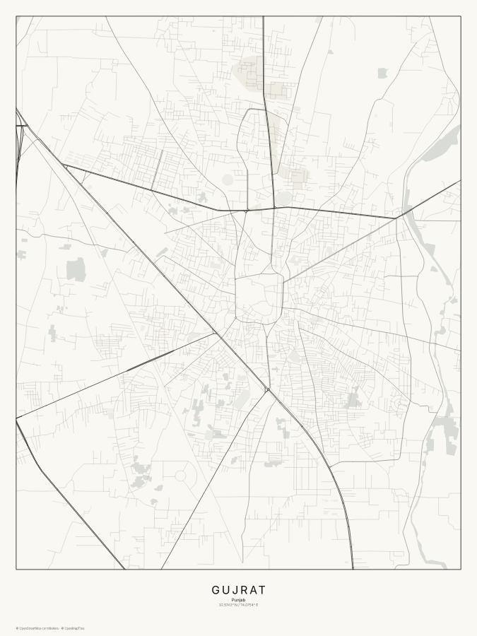Gujrat map poster, classic style