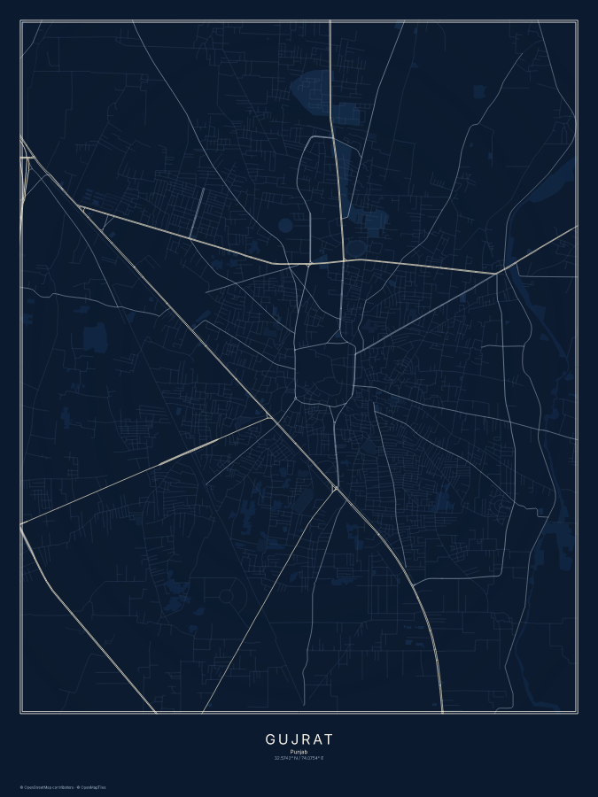 Gujrat map poster, midnight style