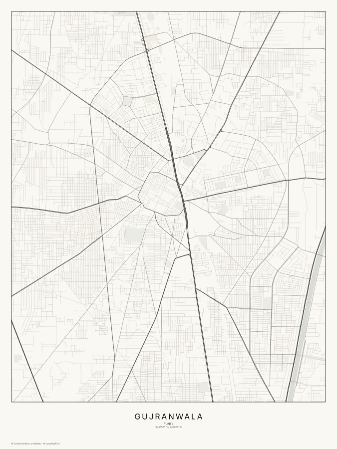 Gujranwala map poster, classic style
