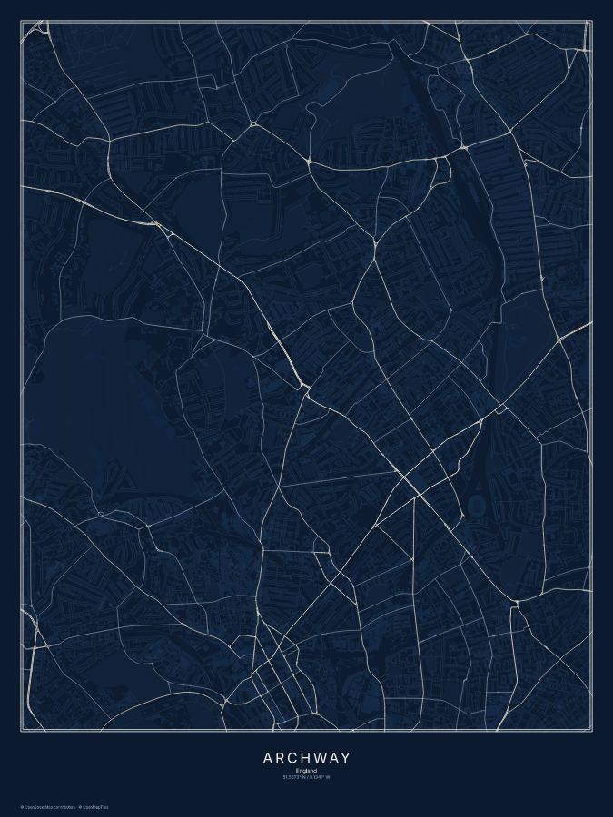 Archway map poster, midnight style