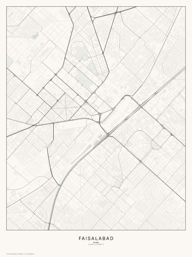 Faisalabad map poster, classic style