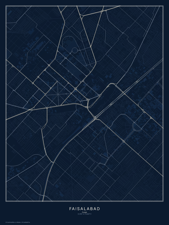 Faisalabad map poster, midnight style