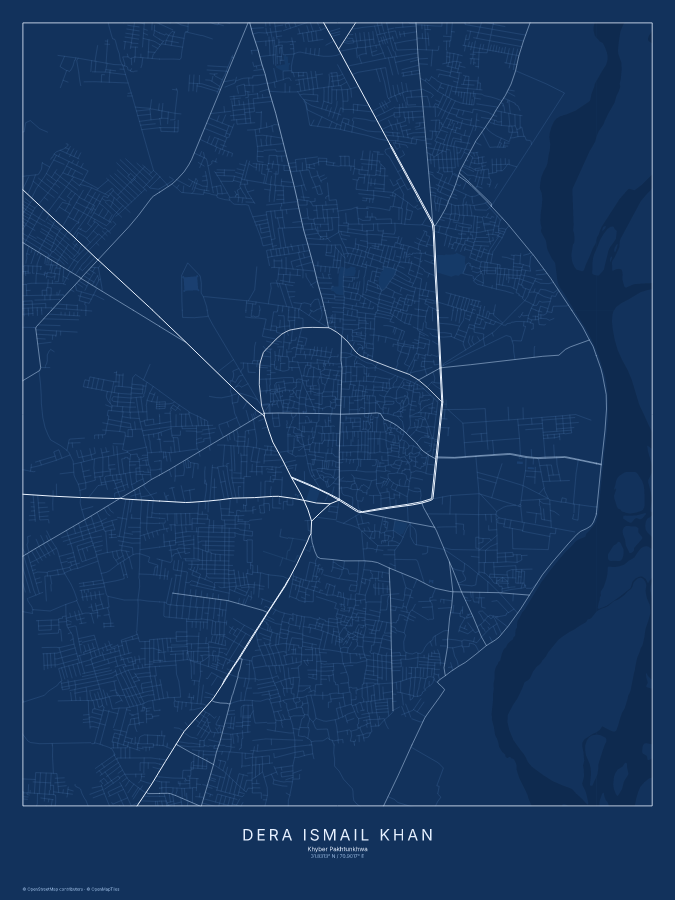 Dera Ismail Khan map poster, blueprint style