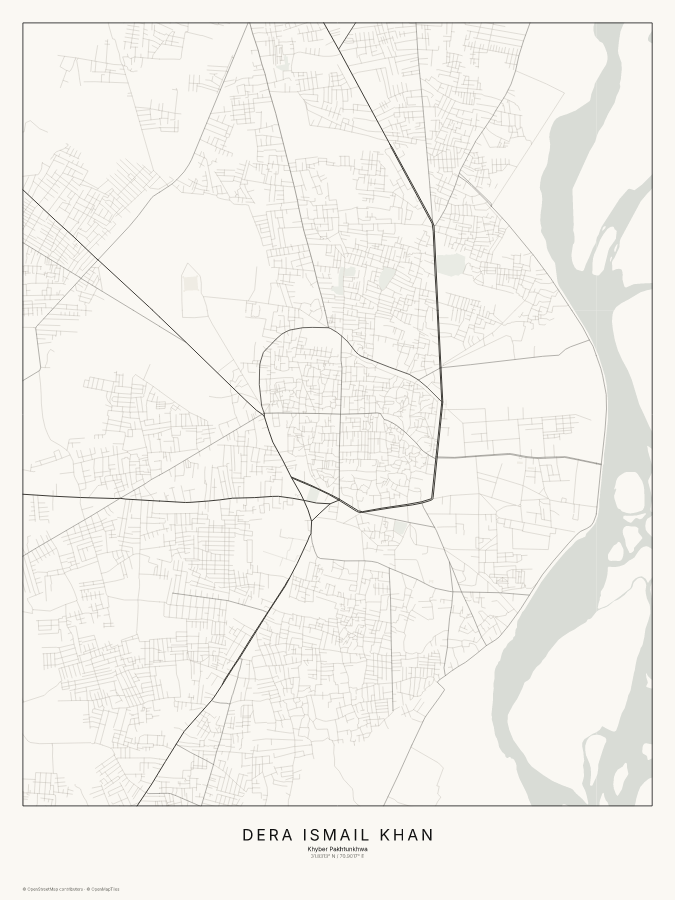 Dera Ismail Khan map poster, classic style