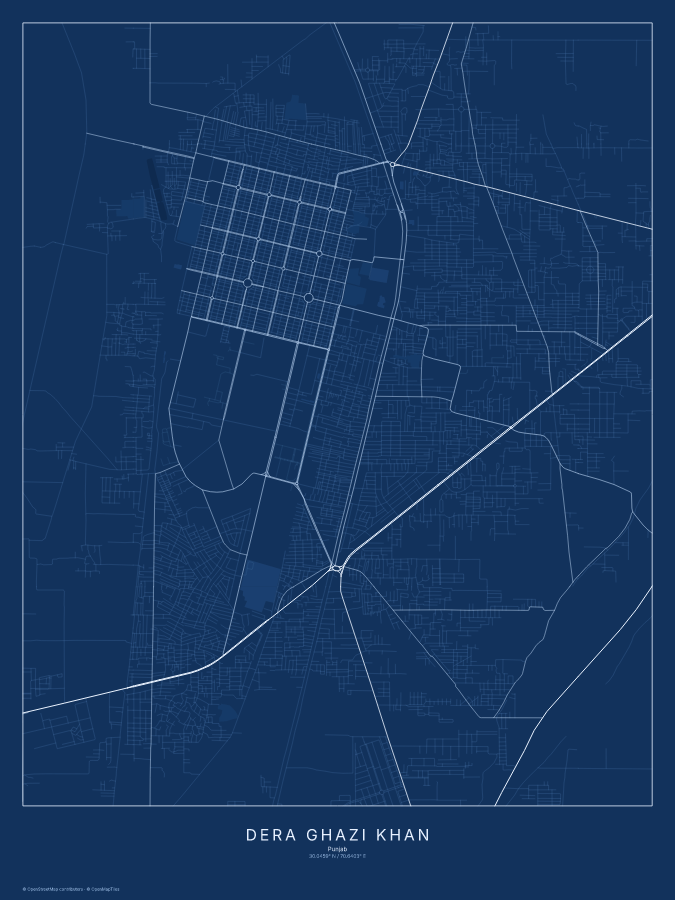Dera Ghazi Khan map poster, blueprint style