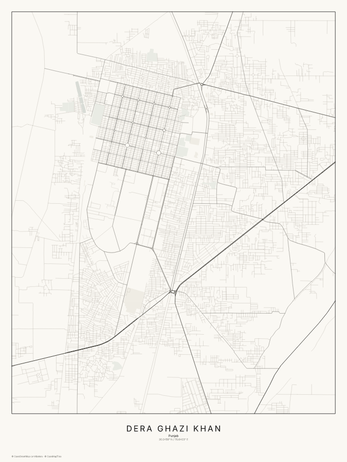 Dera Ghazi Khan map poster, classic style