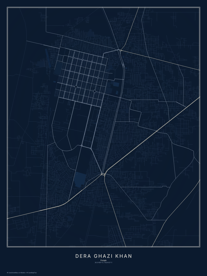 Dera Ghazi Khan map poster, midnight style