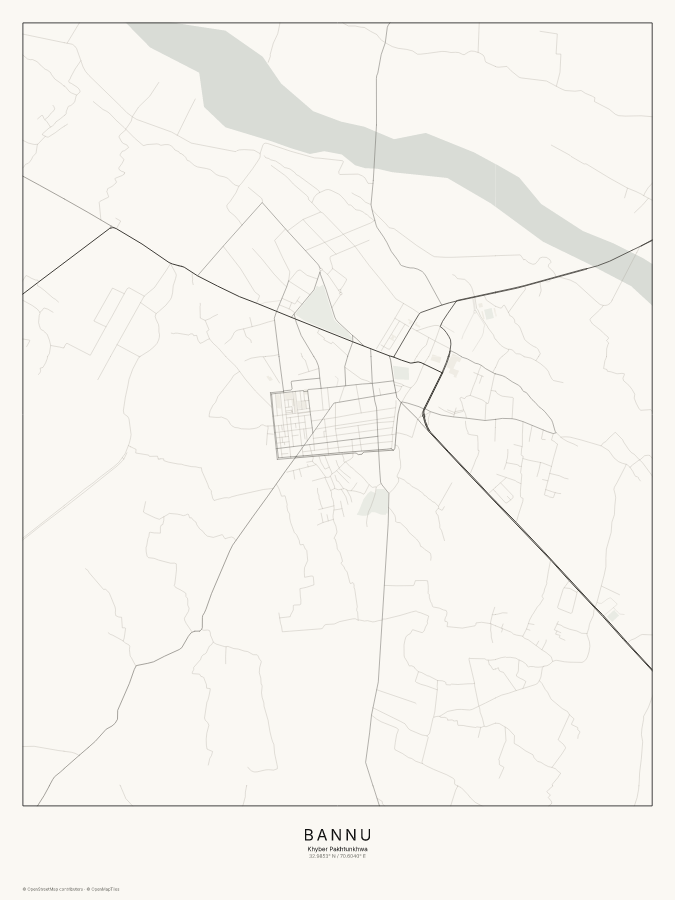 Bannu map poster, classic style