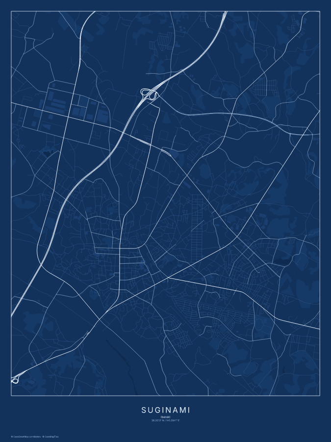 Suginami map poster, blueprint style