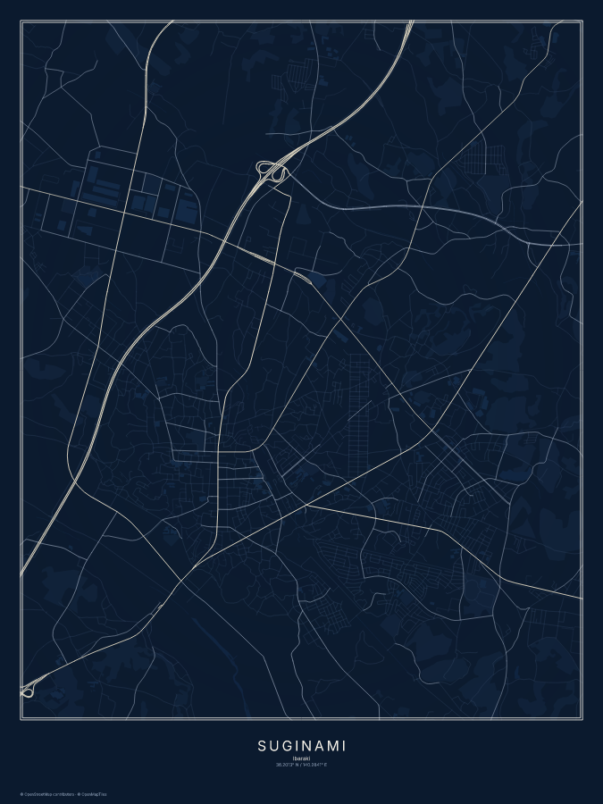 Suginami map poster, midnight style