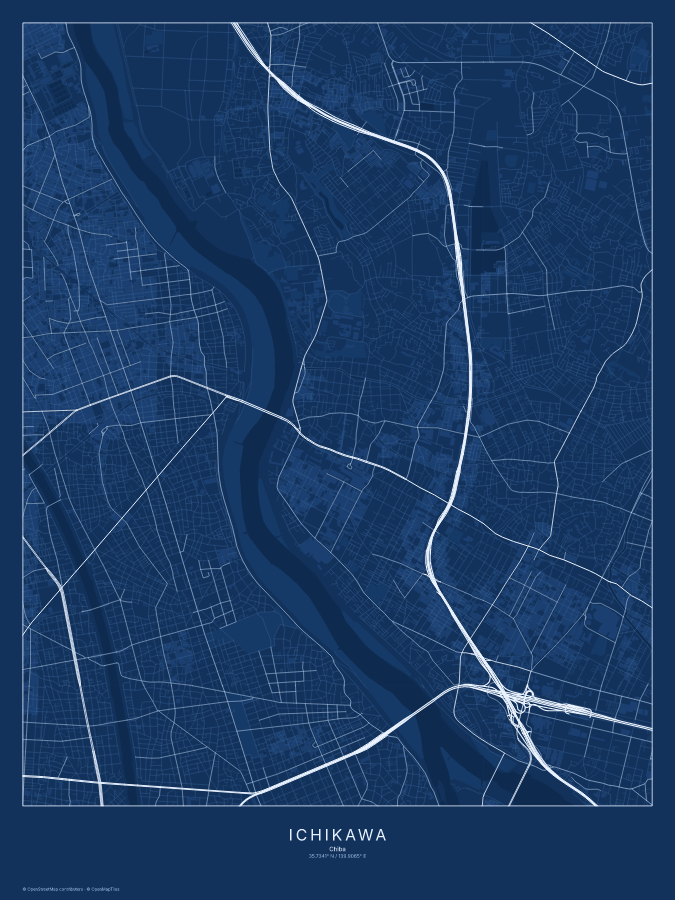 Ichikawa map poster, blueprint style