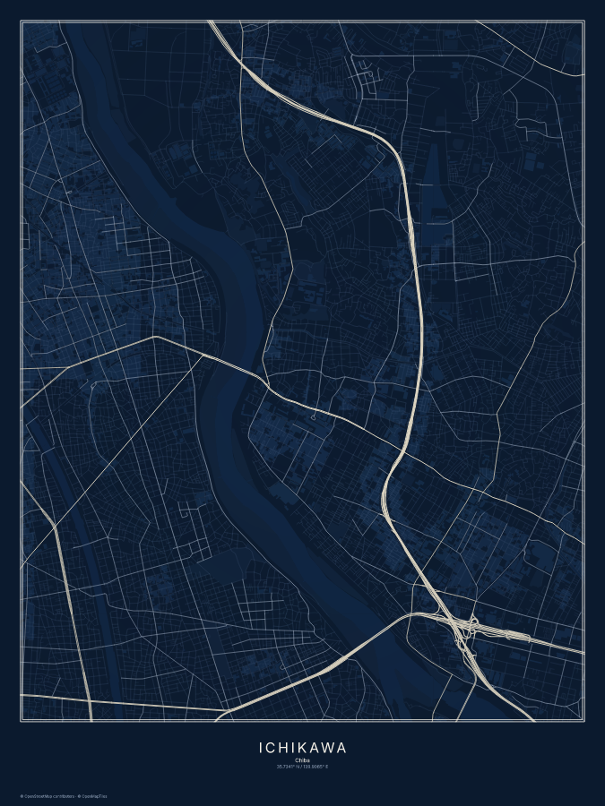 Ichikawa map poster, midnight style
