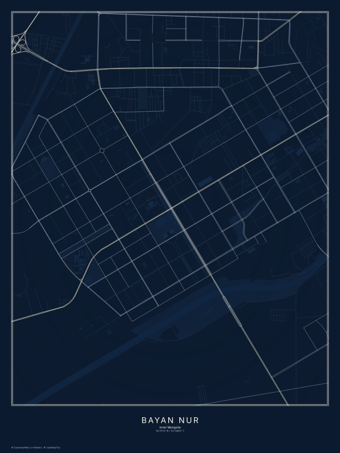 Bayan Nur map poster, midnight style