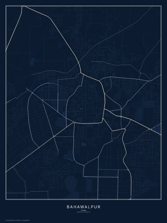 Bahawalpur map poster, midnight style