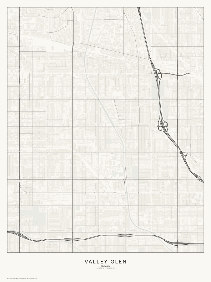 Valley Glen map poster, classic style