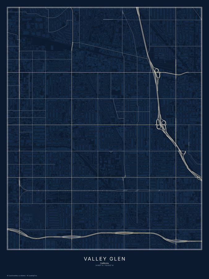 Valley Glen map poster, midnight style