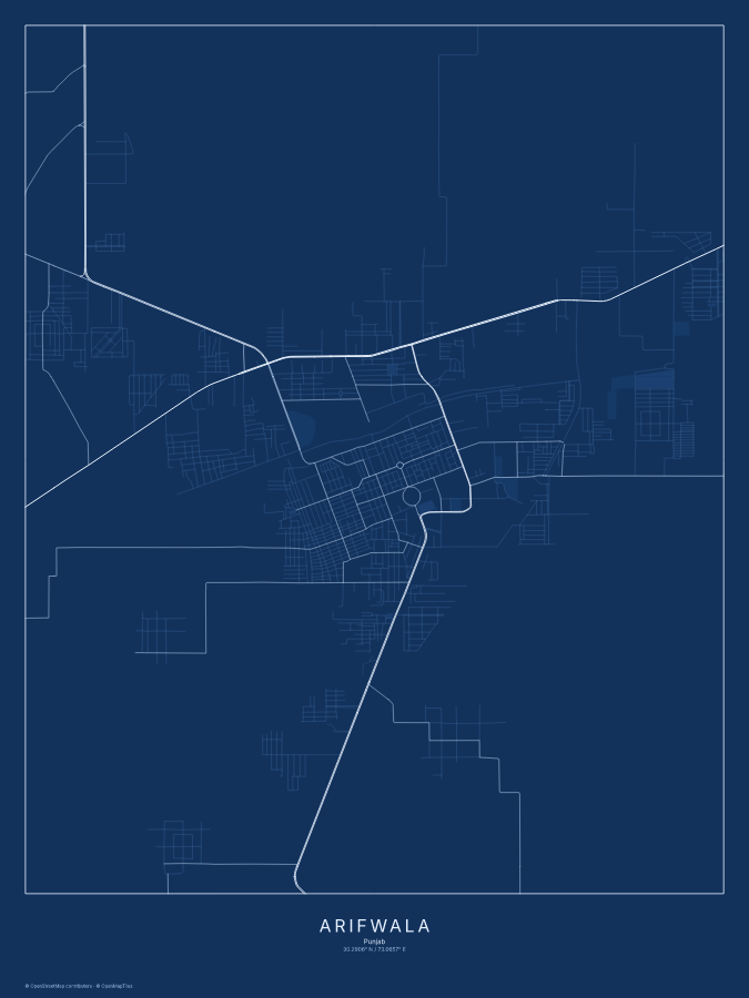 Arifwala map poster, blueprint style