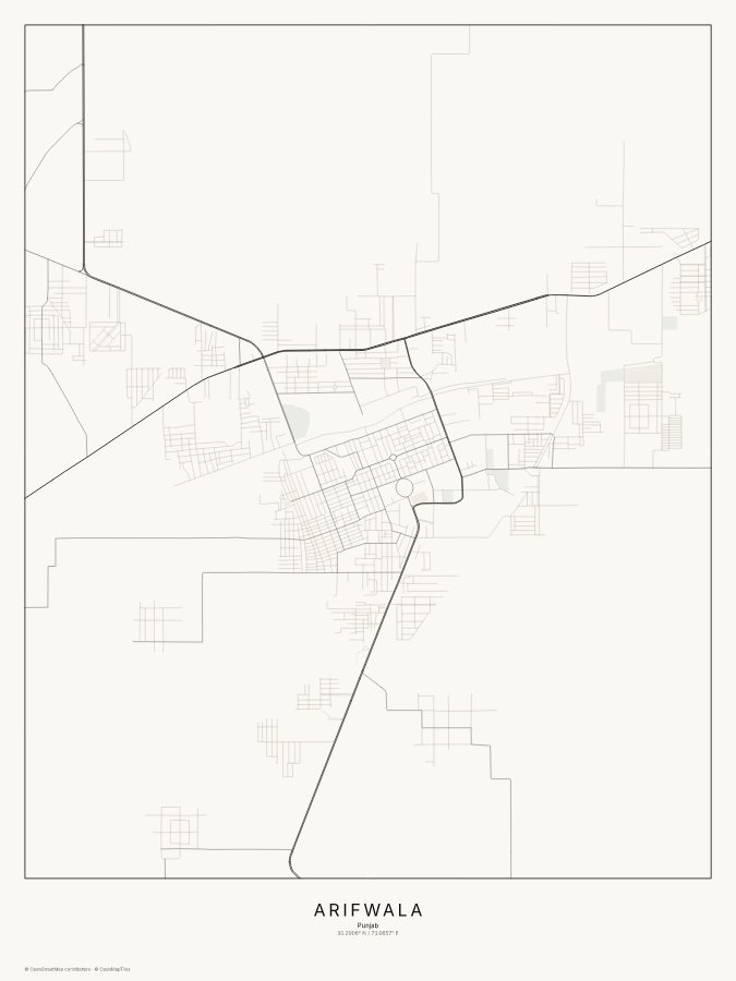 Arifwala map poster, classic style