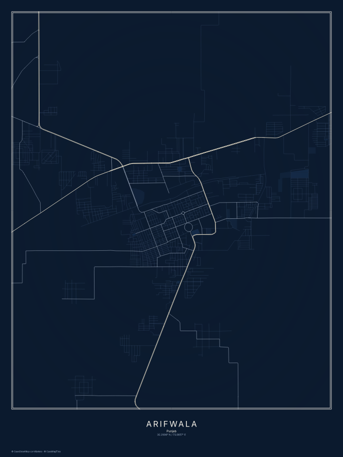 Arifwala map poster, midnight style