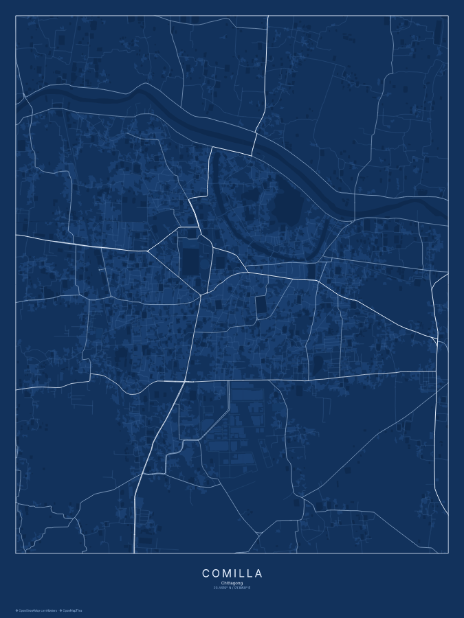 Comilla map poster, blueprint style