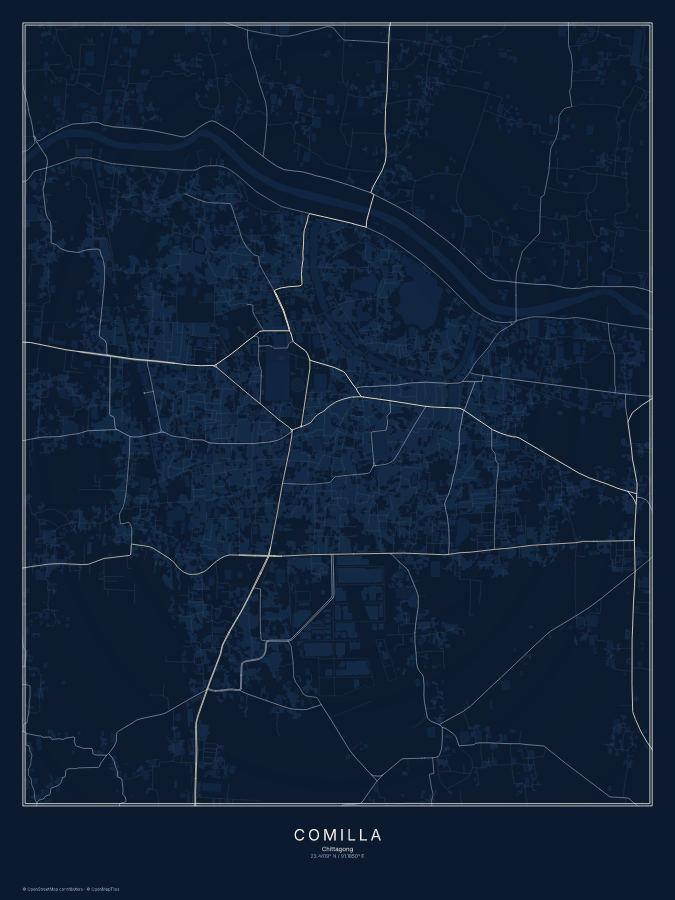 Comilla map poster, midnight style