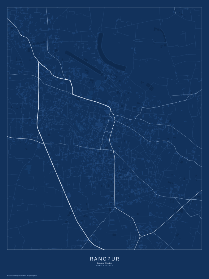 Rangpur map poster, blueprint style