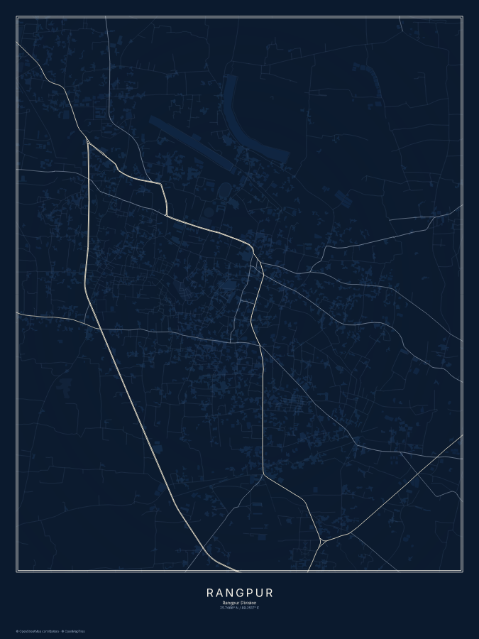 Rangpur map poster, midnight style