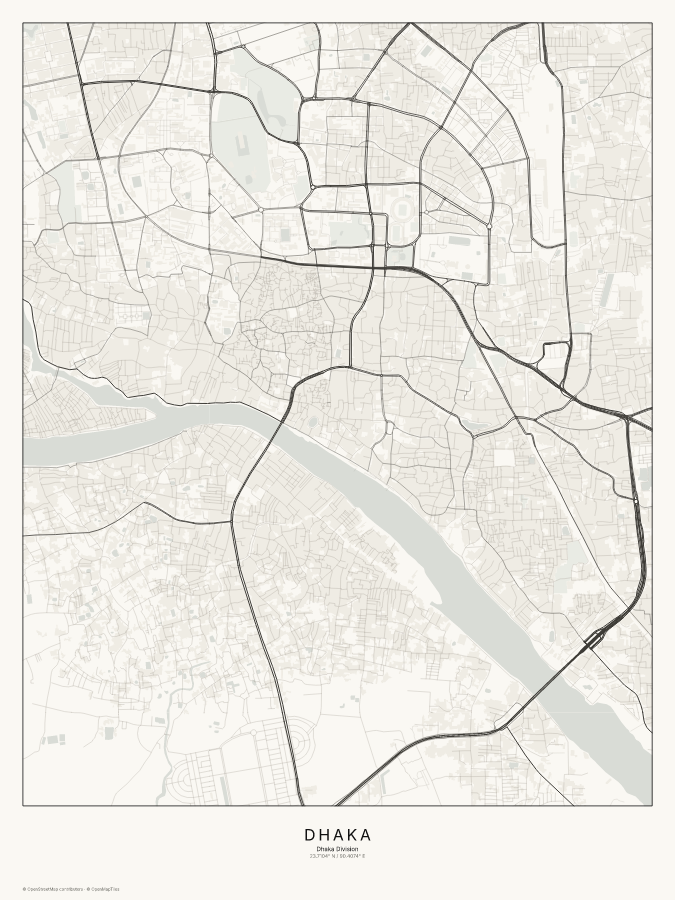 Dhaka map poster, classic style
