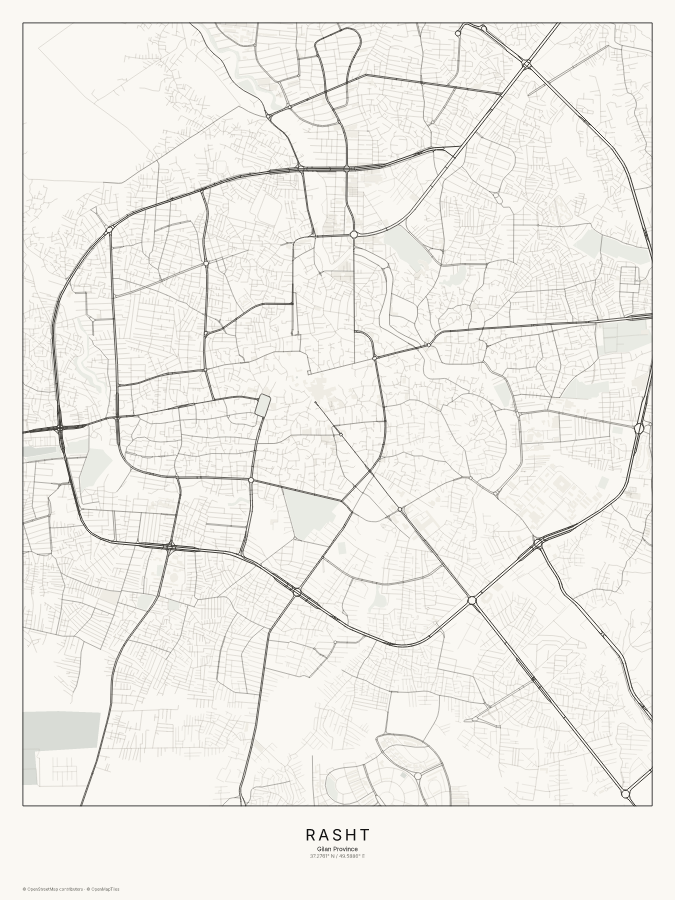 Rasht map poster, classic style