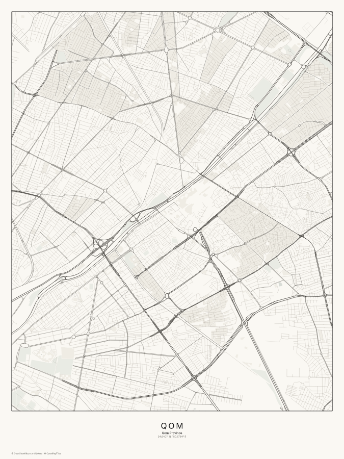 Qom map poster, classic style