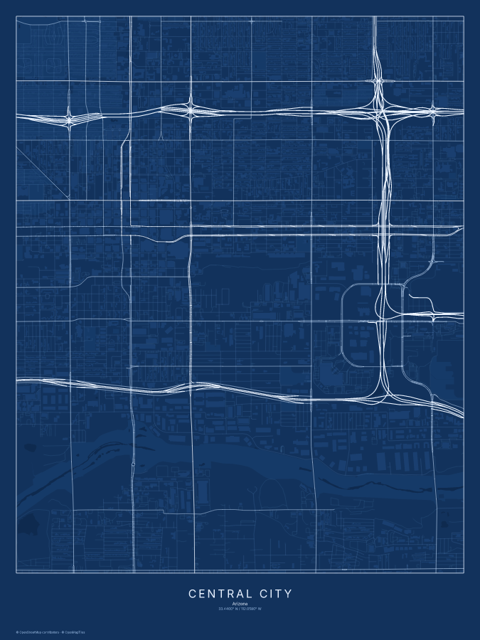 Central City map poster, blueprint style