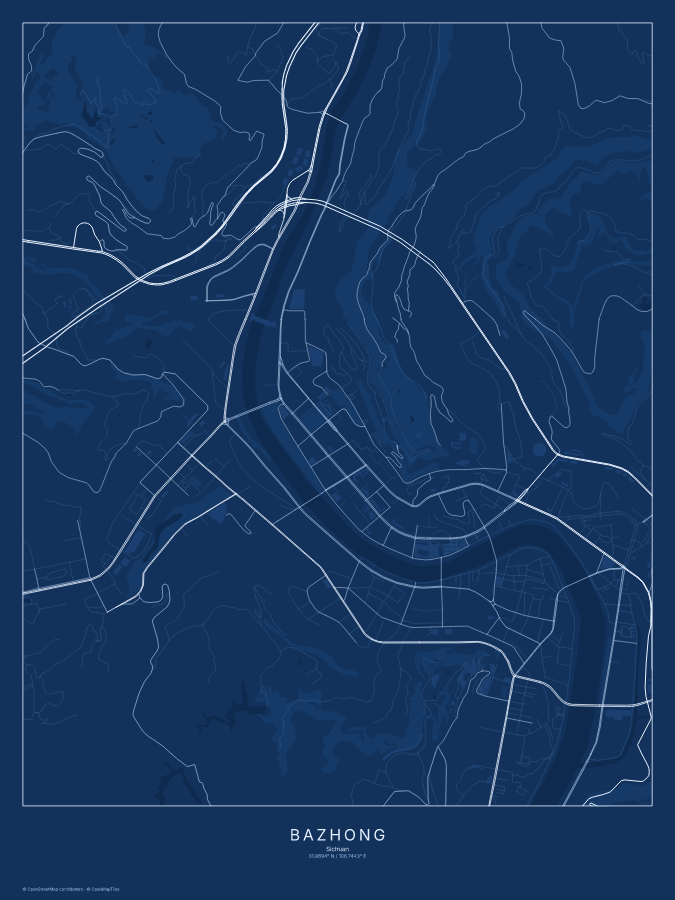 Bazhong map poster, blueprint style