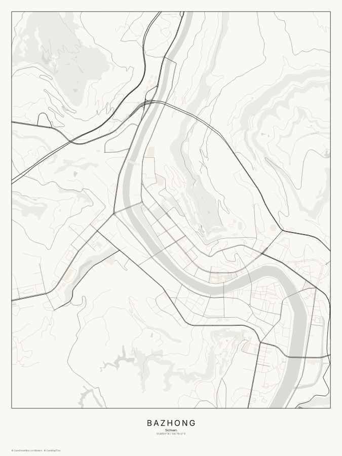Bazhong map poster, classic style