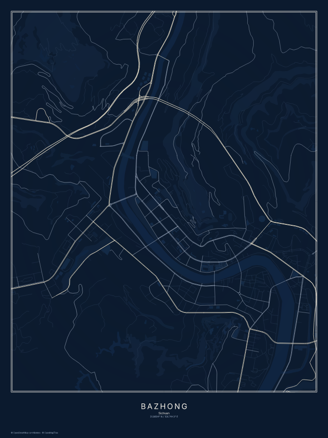 Bazhong map poster, midnight style