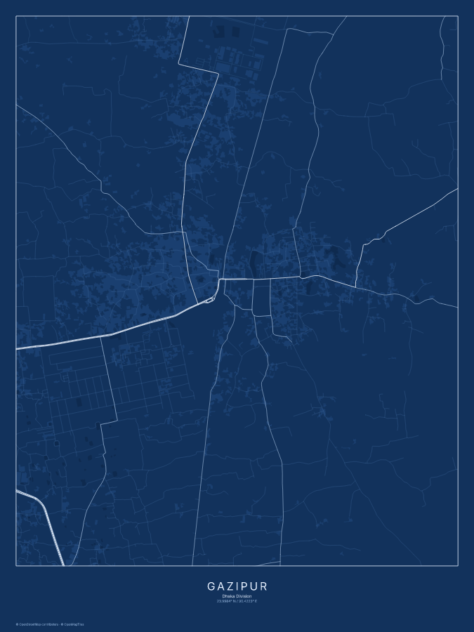 Gazipur map poster, blueprint style