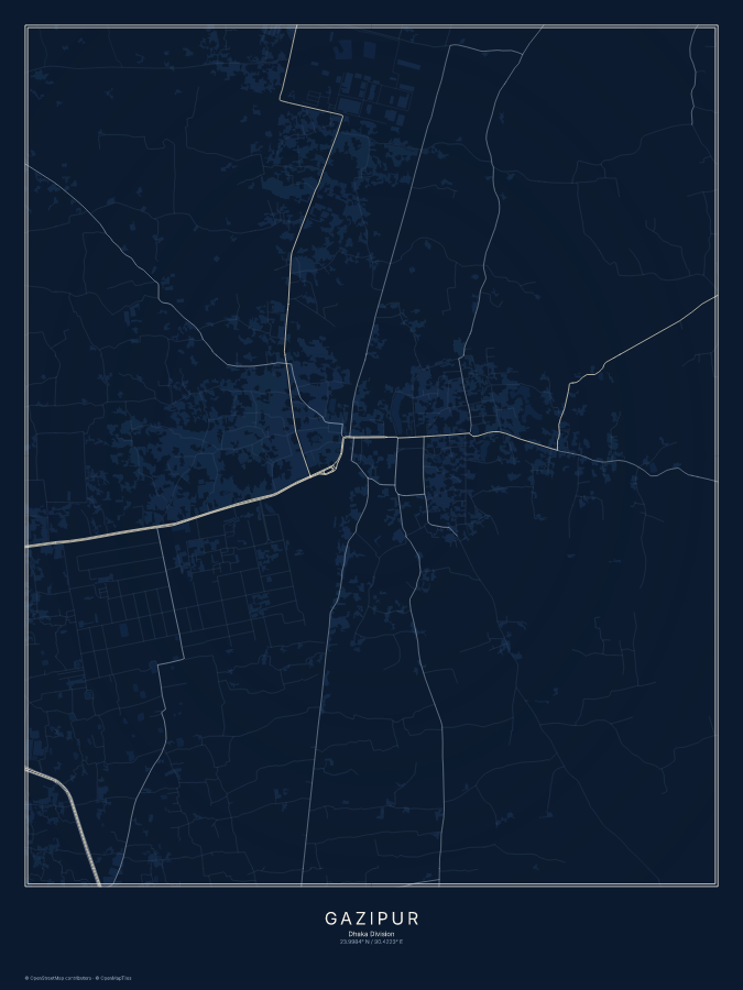 Gazipur map poster, midnight style