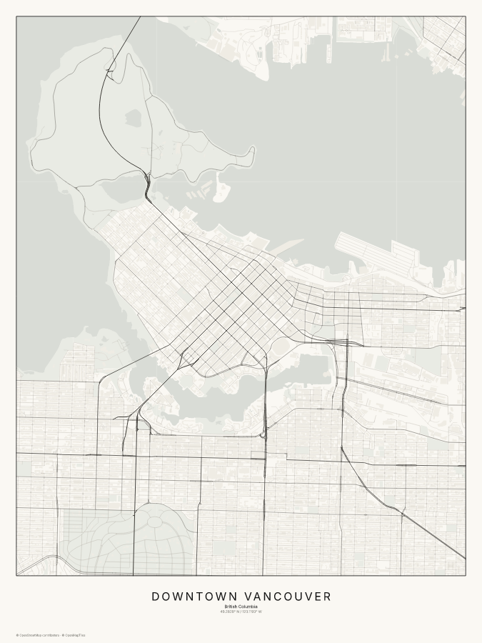 Downtown Vancouver map poster, classic style