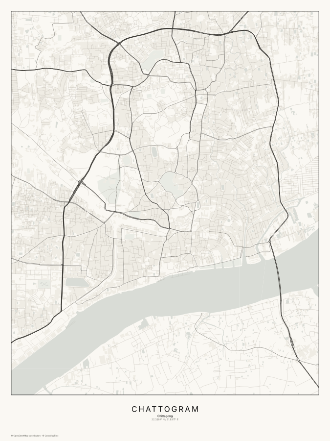 Chattogram map poster, classic style